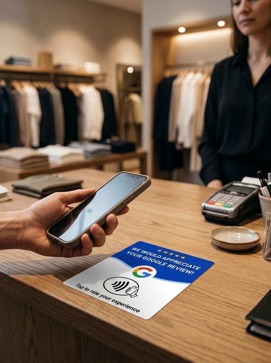 Blue NFC Google review card